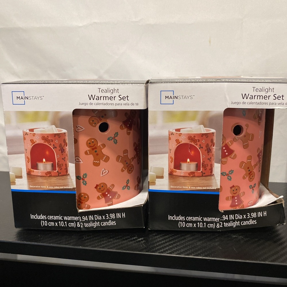 2x Mainstays  Ceramic Tealight‎  Wax Fragrance Warmer Set Gingerbread Family